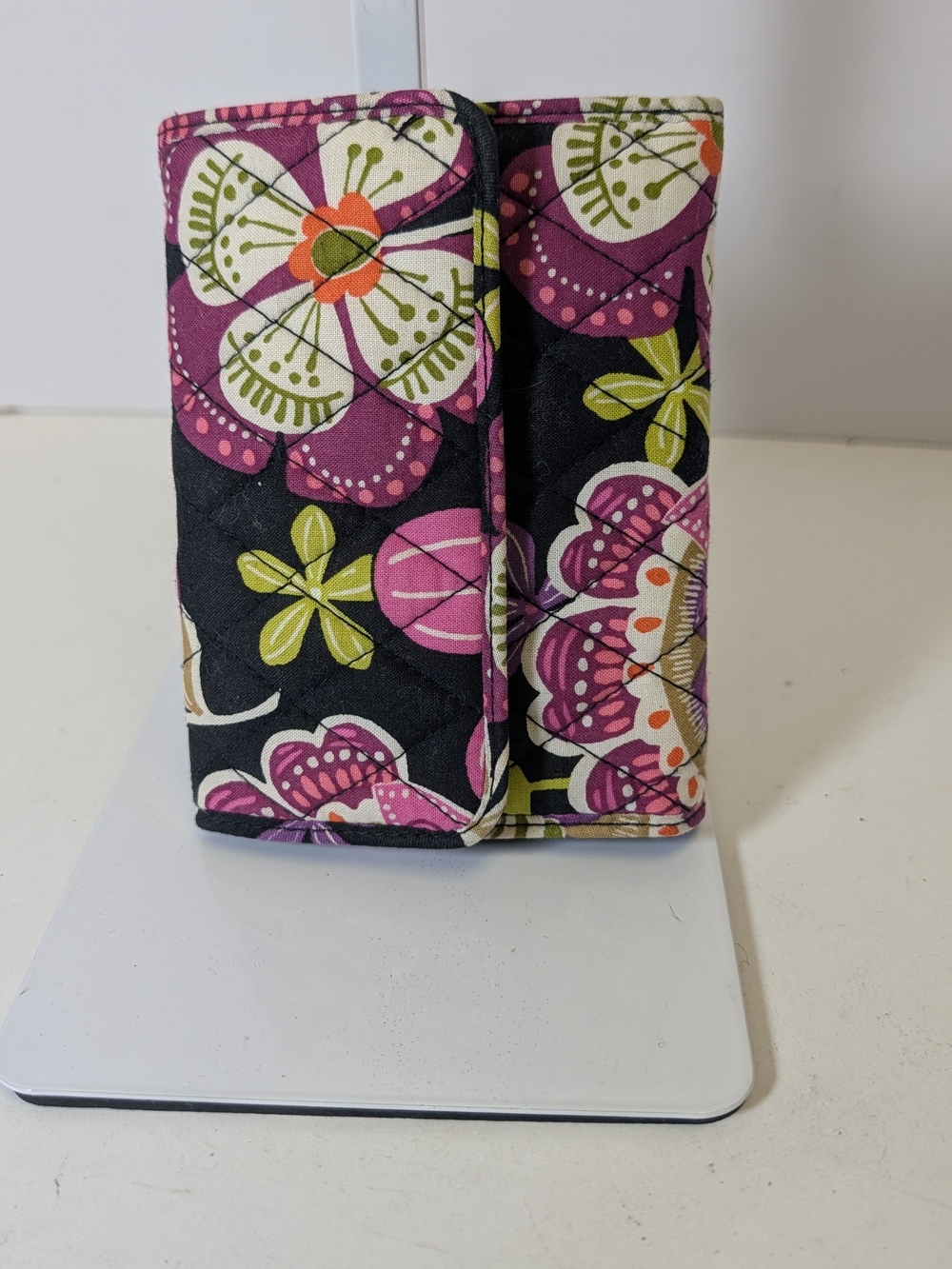 Vera Bradley Quilted Floral Pouch in Black, Pink and Purple